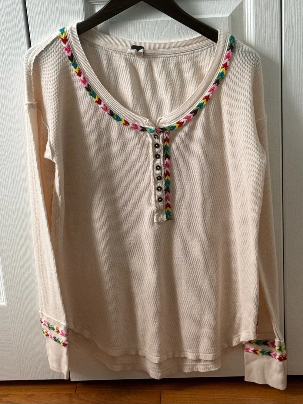 Free People Rainbow Waffle Henley in Cream